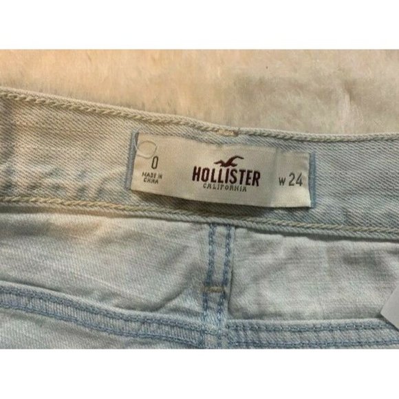 Hollister Size 0 Womens Shorts Light Wash Lace Front Raw Hem Distressed - Picture 2 of 3